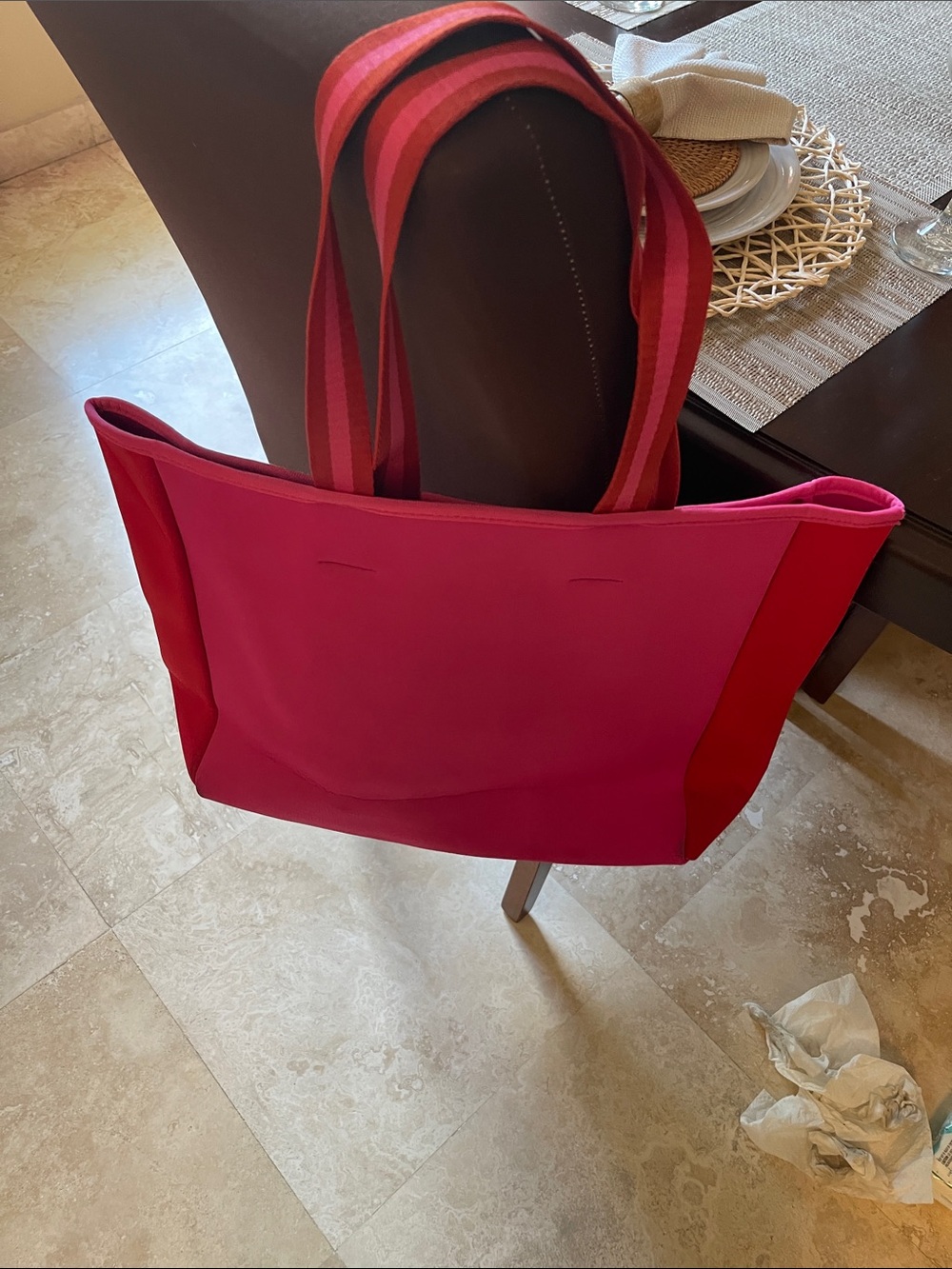 Women’s Pink Canvas Tote Bag with Striped Handles
